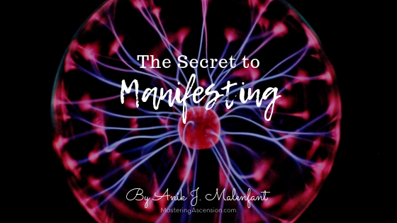 The secret to manifesting - title text and credit to Anik J. Malenfant on an image of a lit-up neuron pattern