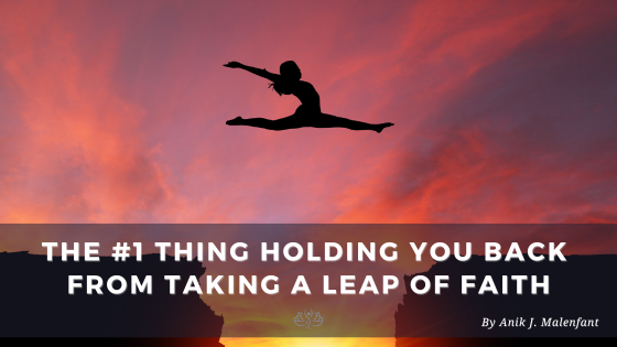 Person Taking a leap of faith in the sunset, symbolizing the release of stress and fear, aligning with their true purpose through ThetaHealing.